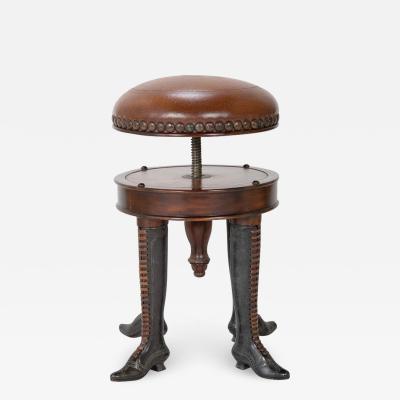 Bronze Four Legged Adjustable Revolving Stool with Leather Upholstered Seat Bronze Four Legged Adjustable Revolving Stool with Leather Upholstered Seat