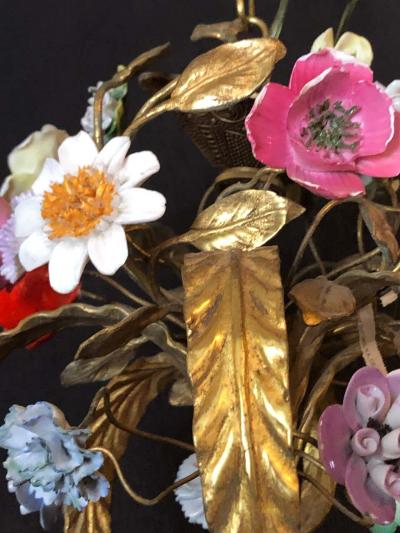 Bronze Louis XVI Style French Chandelier with Porcelain Flowers