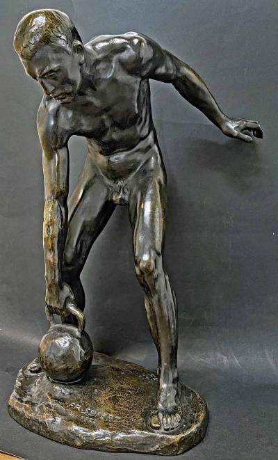 Bronze Male Athlete with Kettlebell by Franz Seifert 