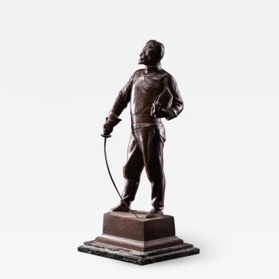 Bronze Patinated statue of Fencer G Devreese 1861 1941 