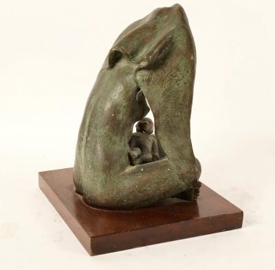 Bronze Sculpture of Mother and Child Jose Kuri Brena Mexican 1914 2004 