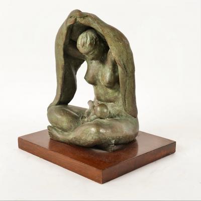 Bronze Sculpture of Mother and Child Jose Kuri Brena Mexican 1914 2004 