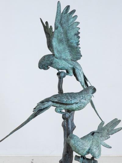 Bronze Sculpture of Three Parrots Italy Mid 20th C 