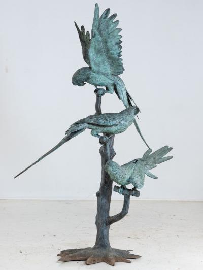 Bronze Sculpture of Three Parrots Italy Mid 20th C 