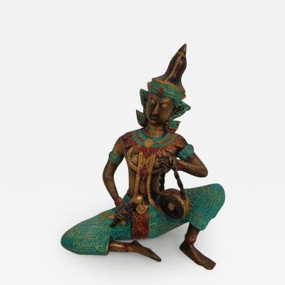 Bronze Thai Sculpture of Musician Playing Drum