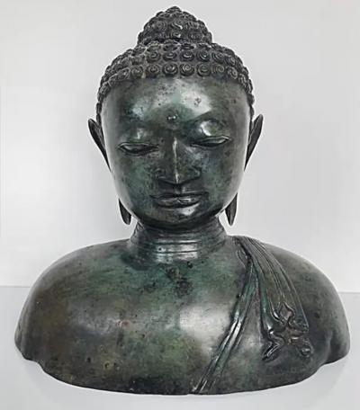 Bronze Thailand Figurative Buddha Sculpture Bust 20th Century with Patina