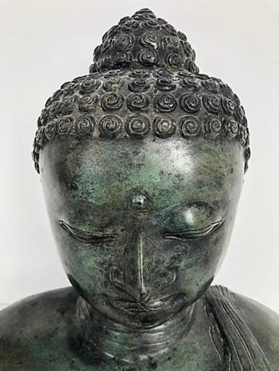 Bronze Thailand Figurative Buddha Sculpture Bust 20th Century with Patina