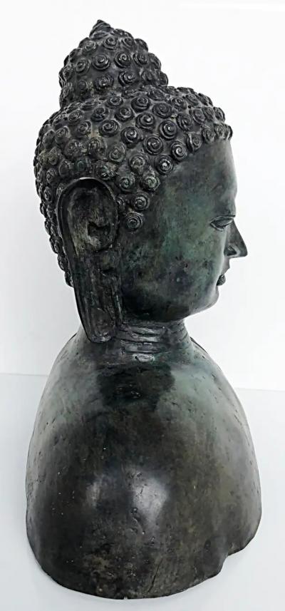 Bronze Thailand Figurative Buddha Sculpture Bust 20th Century with Patina