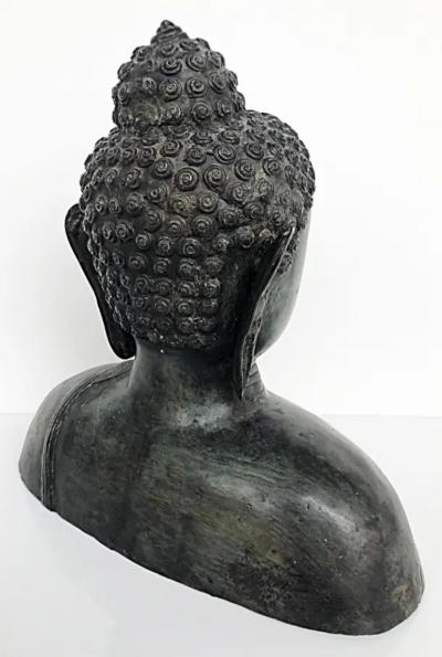 Bronze Thailand Figurative Buddha Sculpture Bust 20th Century with Patina