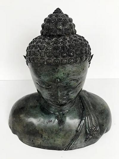Bronze Thailand Figurative Buddha Sculpture Bust 20th Century with Patina