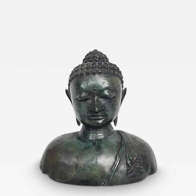 Bronze Thailand Figurative Buddha Sculpture Bust 20th Century with Patina