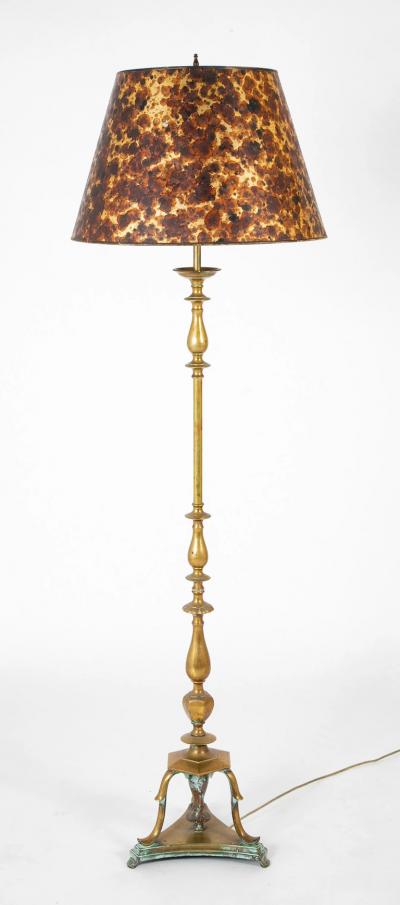 Bronze Turned Floor Lamp with Faux Tortoiseshell Shade