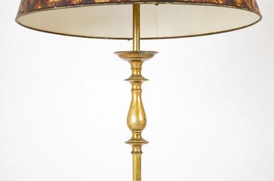 Bronze Turned Floor Lamp with Faux Tortoiseshell Shade