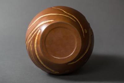 Bronze Vase with Gold Design and Silver Rim