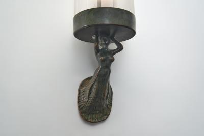 Bronze Wall Lamp with Frosted Glass Shade Europe First Half of the 20th Century