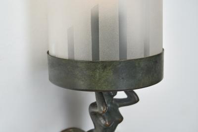 Bronze Wall Lamp with Frosted Glass Shade Europe First Half of the 20th Century