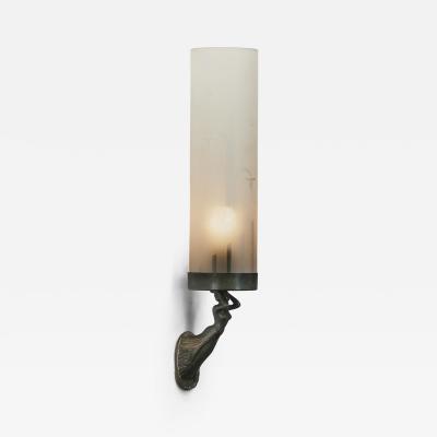 Bronze Wall Lamp with Frosted Glass Shade Europe First Half of the 20th Century