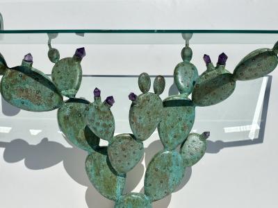 Bronze and Amethyst Prickly Pear Cactus Console Table