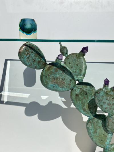 Bronze and Amethyst Prickly Pear Cactus Console Table