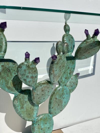 Bronze and Amethyst Prickly Pear Cactus Console Table