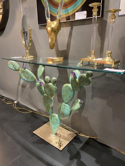Bronze and Amethyst Prickly Pear Cactus Console Table
