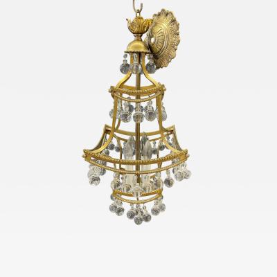 Bronze and Crystal Pagoda Form Diminutive Chandelier