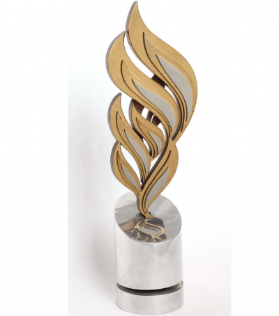 Bronze and aluminum sculpture and brass rotating the flame Nameless 