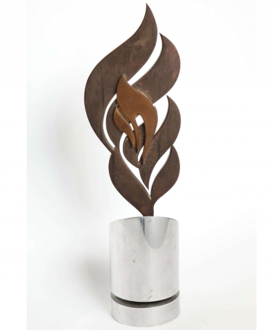 Bronze and aluminum sculpture and brass rotating the flame Nameless 