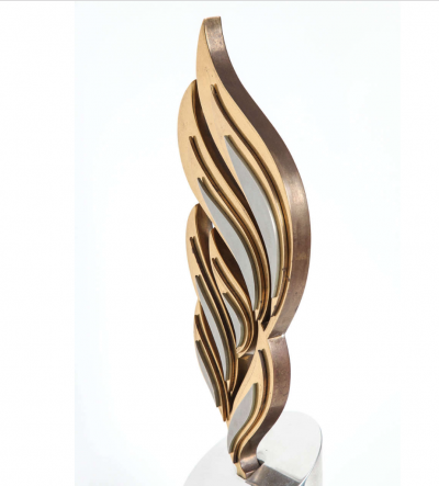 Bronze and aluminum sculpture and brass rotating the flame Nameless 
