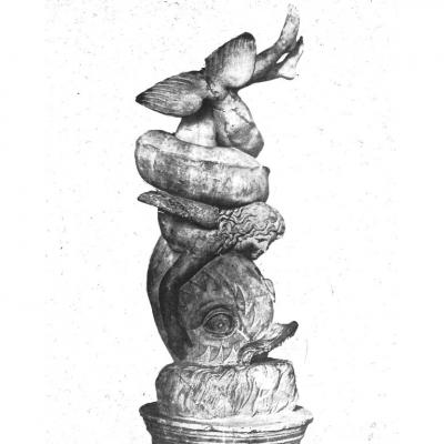 Bronze figurative sculpture of Amor with a dolphin