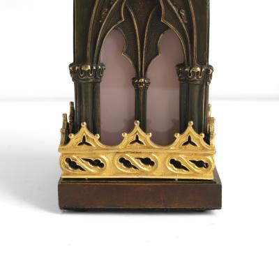 Bronze model of a Gothic church steeple with gilded detail and original glass 