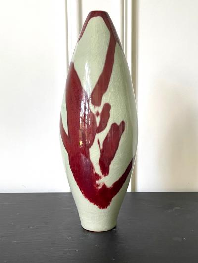 Brother Thomas Bezanson Porcelain Celadon Vase with Copper Glaze by Brother Thomas Bezanson