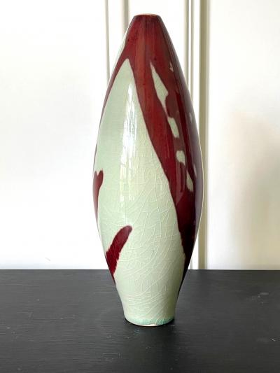 Brother Thomas Bezanson Porcelain Celadon Vase with Copper Glaze by Brother Thomas Bezanson