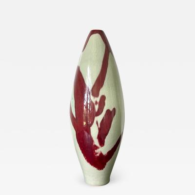 Brother Thomas Bezanson Porcelain Celadon Vase with Copper Glaze by Brother Thomas Bezanson