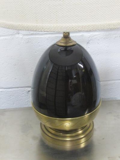 Brown Ceramic and Brass Lamp