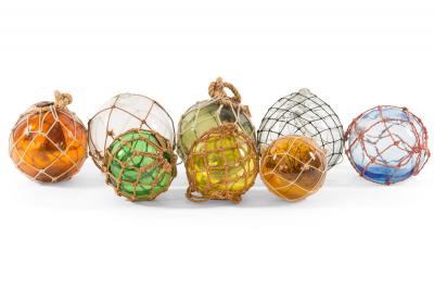 Brown Glass and Rope Fishing Floats