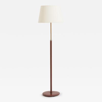 Brown Leather and Brass Floor Lamp