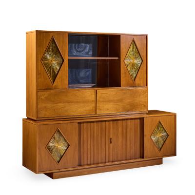 Brown Saltman John Keal for Brown Saltman Style Mid Century Tambour Door Credenza and Hutch