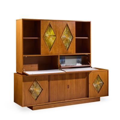 Brown Saltman John Keal for Brown Saltman Style Mid Century Tambour Door Credenza and Hutch