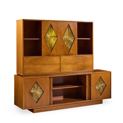 Brown Saltman John Keal for Brown Saltman Style Mid Century Tambour Door Credenza and Hutch