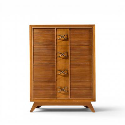 Brown Saltman Paul Frankl for Brown Saltman Mid Century Oak and Brass Highboy Dresser