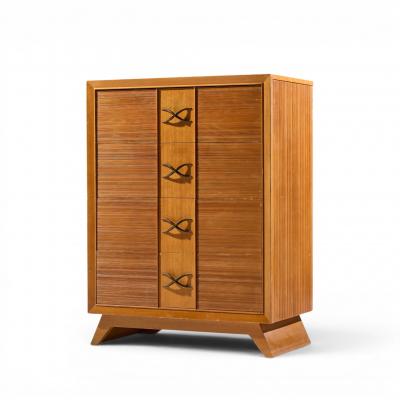 Brown Saltman Paul Frankl for Brown Saltman Mid Century Oak and Brass Highboy Dresser