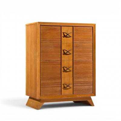 Brown Saltman Paul Frankl for Brown Saltman Mid Century Oak and Brass Highboy Dresser