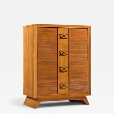 Brown Saltman Paul Frankl for Brown Saltman Mid Century Oak and Brass Highboy Dresser