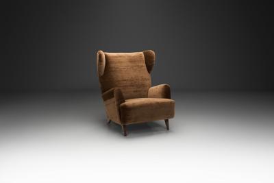 Brown Upholstered Wingback Armchair Europe Mid 20th Century