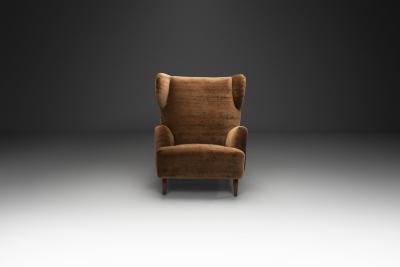 Brown Upholstered Wingback Armchair Europe Mid 20th Century