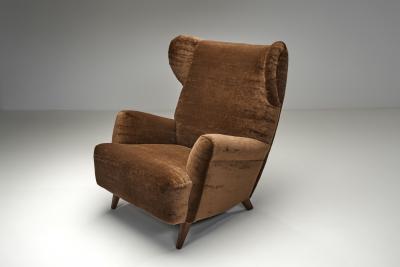 Brown Upholstered Wingback Armchair Europe Mid 20th Century