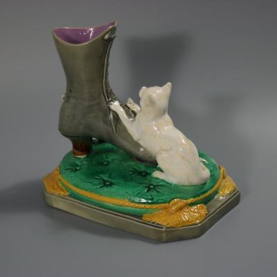 Brown Westhead Moore Co Majolica Kittens Vase