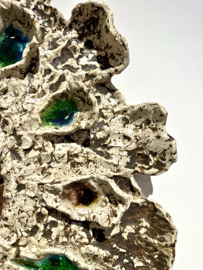 Brown and Cream Speckled Ceramic Mirror with Embedded Glass Accents by Aram C 