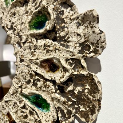 Brown and Cream Speckled Ceramic Mirror with Embedded Glass Accents by Aram C 